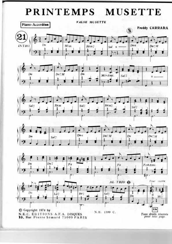 télécharger la partition d'accordéon Printemps Musette (Valse Musette) au format PDF