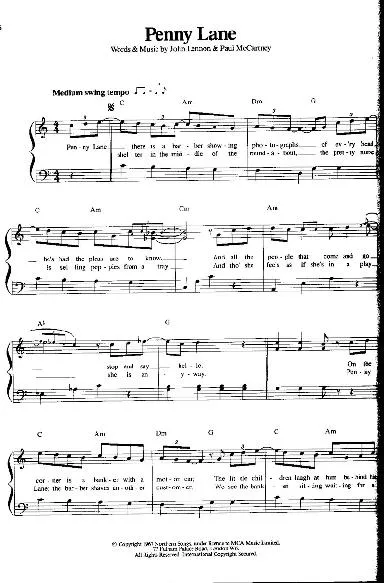 télécharger la partition d'accordéon Penny Lane (Swing) au format PDF
