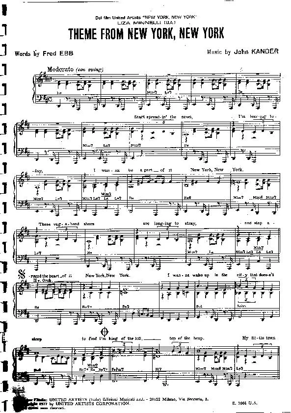 télécharger la partition d'accordéon Theme from New York New York (Swing) au format PDF