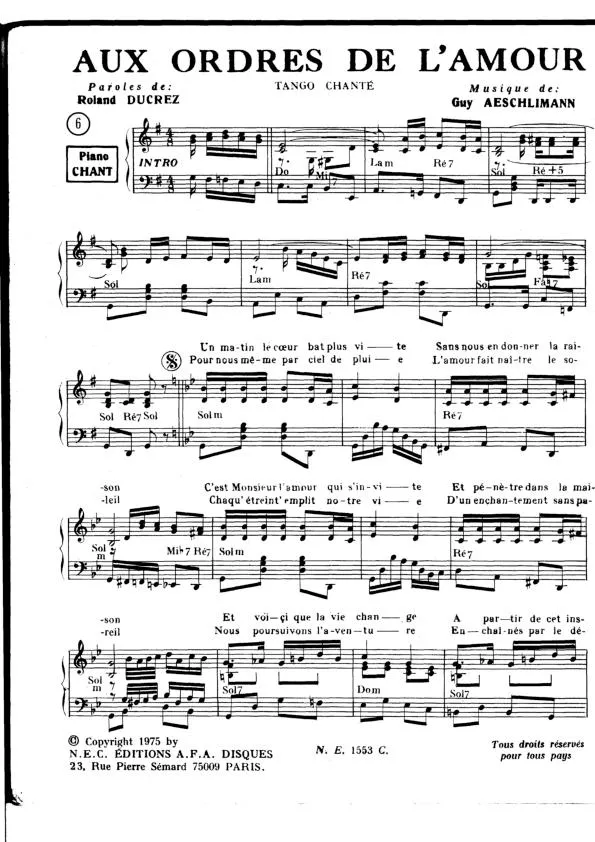 télécharger la partition d'accordéon Aux ordres de l'amour (Tango Chanté) au format PDF