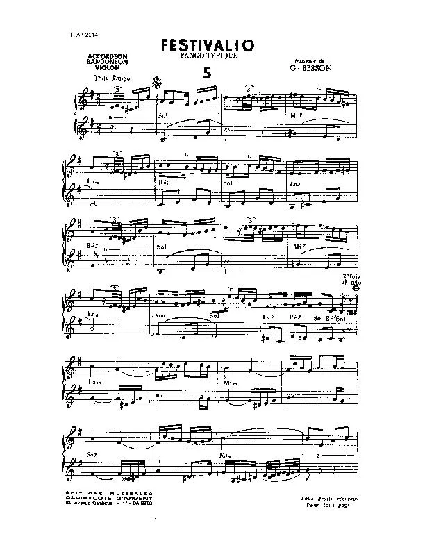 télécharger la partition d'accordéon Festivalio (Tango Typique) au format PDF