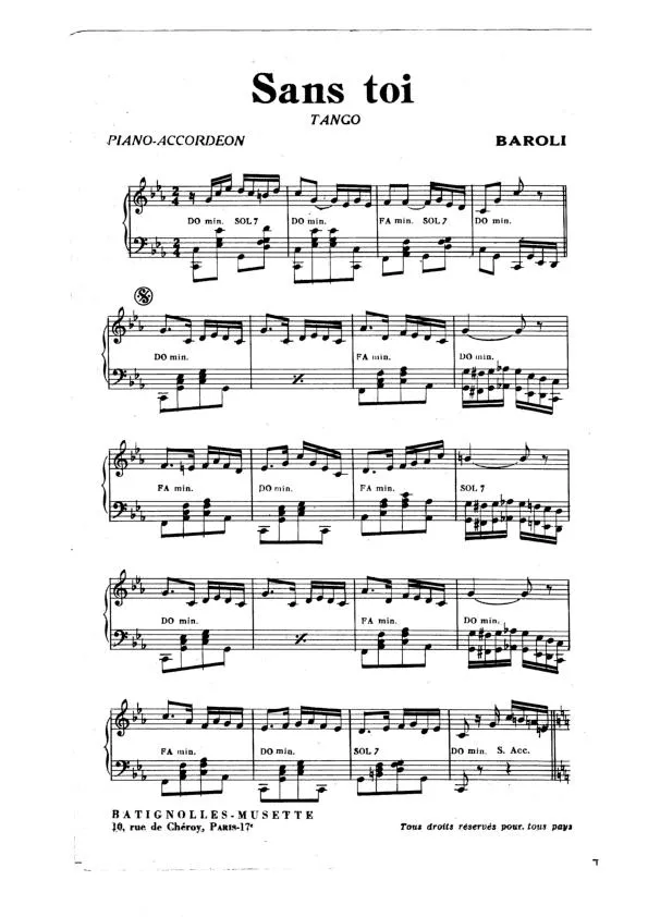 télécharger la partition d'accordéon Sans toi (Tango) au format PDF