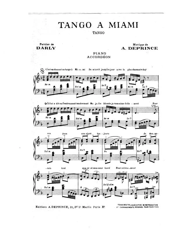 télécharger la partition d'accordéon Tango à Miami au format PDF
