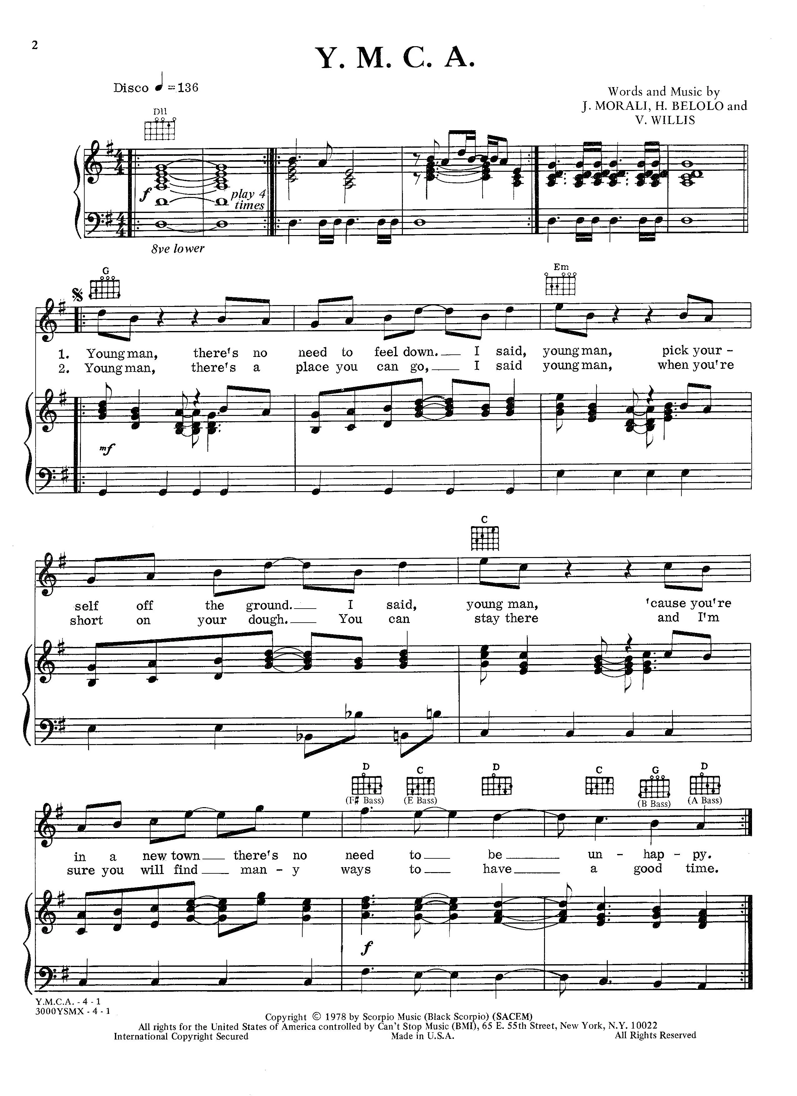 télécharger la partition d'accordéon Y M C A (Chant : Village People) (Disco) au format PDF