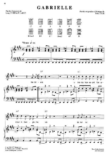 télécharger la partition d'accordéon Gabrielle (Chant : Johnny Hallyday) au format PDF