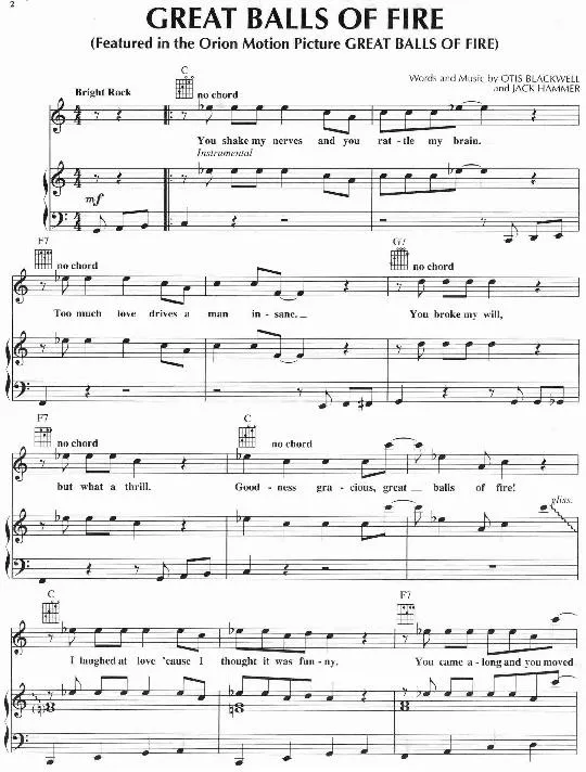 télécharger la partition d'accordéon Great balls of fire (Rock) au format PDF