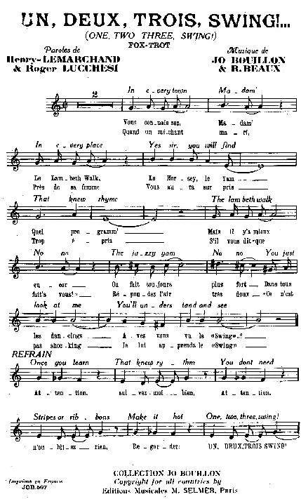 télécharger la partition d'accordéon Un Deux Trois Swing (One Two Three Swing) (Fox Trot) au format PDF