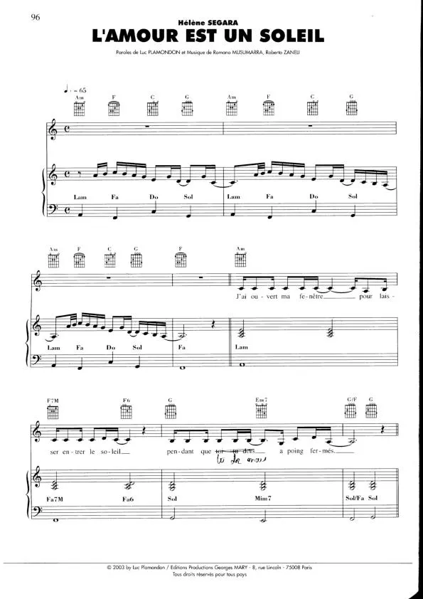 télécharger la partition d'accordéon L'amour est un soleil (Chant : Hélène Ségara) au format PDF
