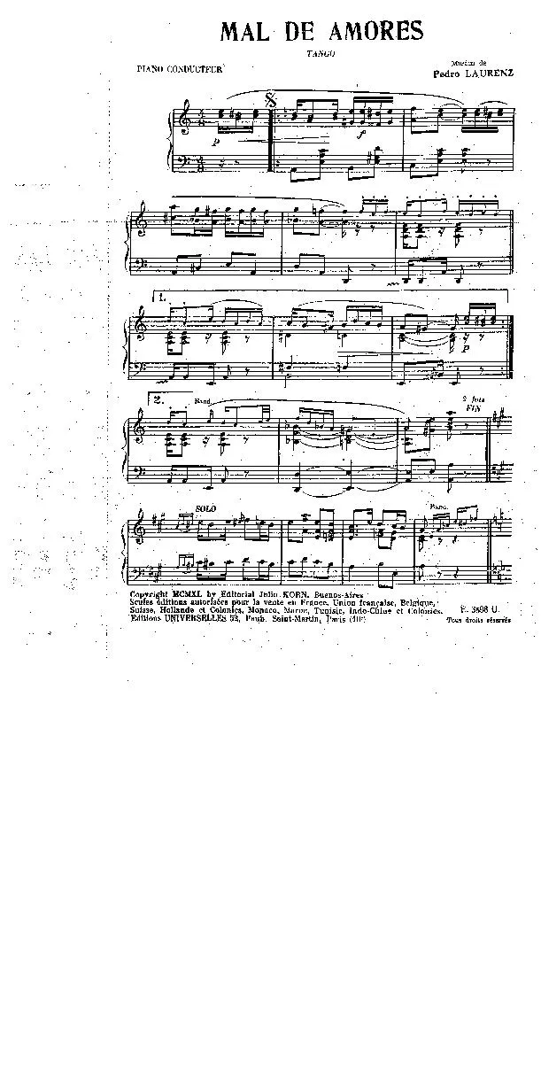 télécharger la partition d'accordéon Mal de amores (Orchestration Complète) (Tango) au format PDF