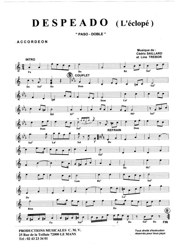 télécharger la partition d'accordéon Despéado (L'éclopé) (Paso Doble) au format PDF
