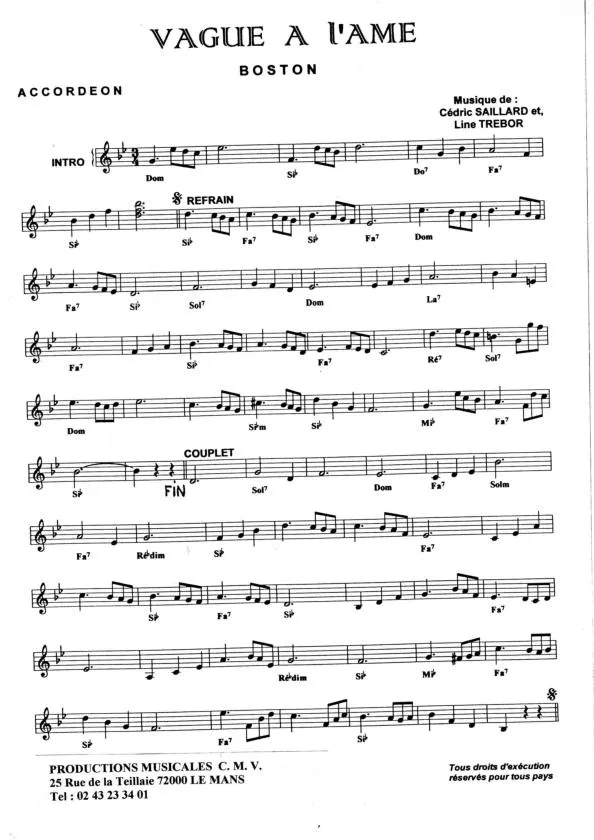 télécharger la partition d'accordéon Vague à l'âme (Boston) au format PDF
