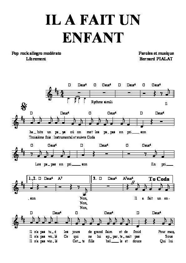 télécharger la partition d'accordéon Il a fait un enfant (Pop rock) au format PDF