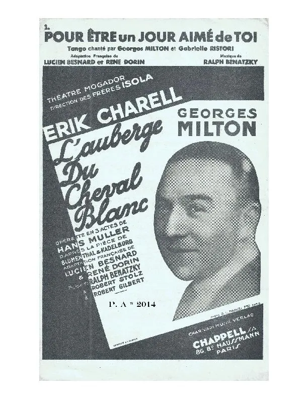 télécharger la partition d'accordéon Pour être un jour aimé de toi (De l'opérette : L'auberge du cheval blanc) (Tango Chanté) au format PDF