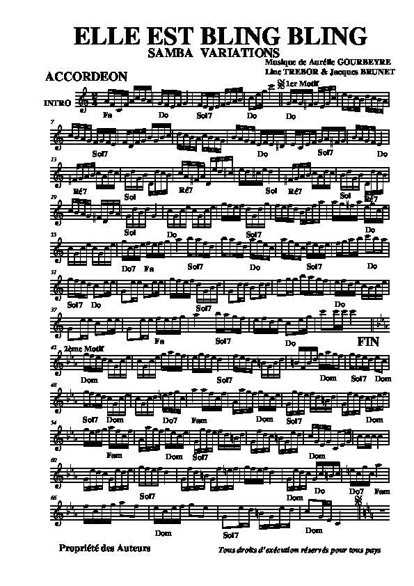 télécharger la partition d'accordéon Elle est Bling Bling (Samba Variations) au format PDF