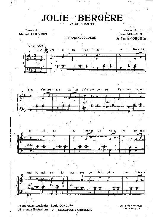 télécharger la partition d'accordéon Jolie Bergère (Valse Chantée) au format PDF
