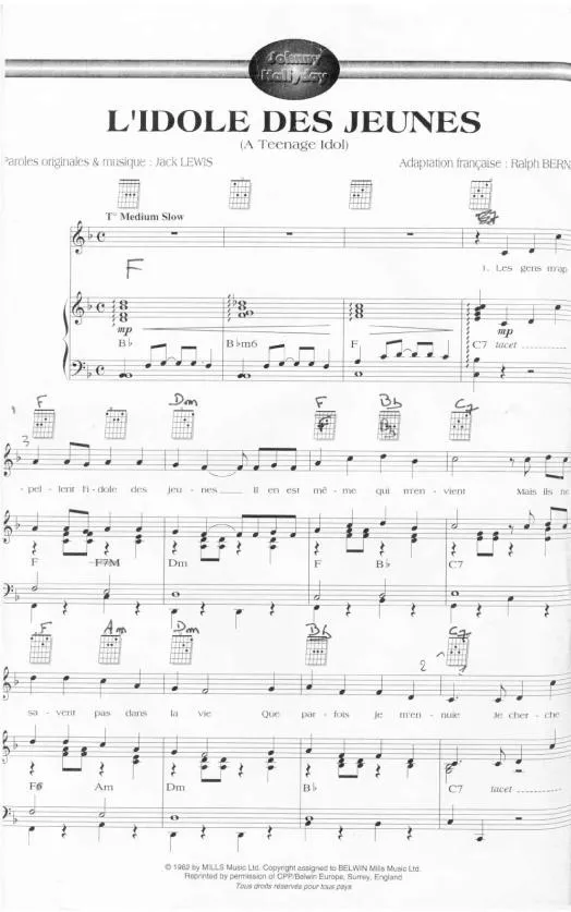 télécharger la partition d'accordéon L'idole des jeunes (A Teenage Idol) (Slow) au format PDF