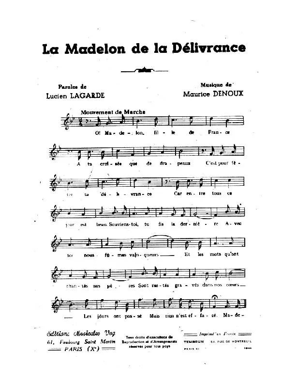 télécharger la partition d'accordéon La Madelon de la délivrance (Marche) au format PDF