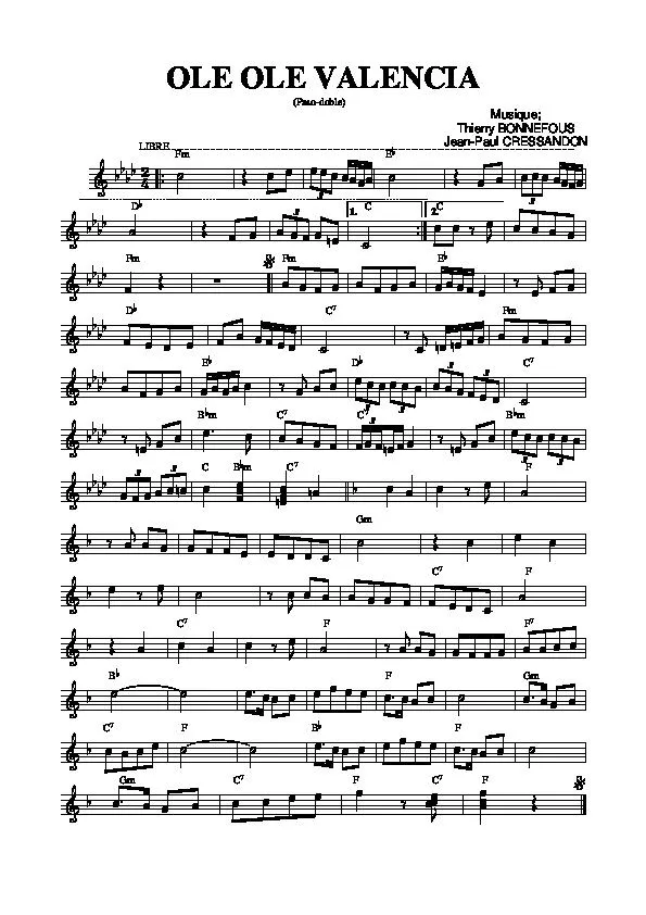 télécharger la partition d'accordéon Olé Olé Valencia (Paso Doble) au format PDF