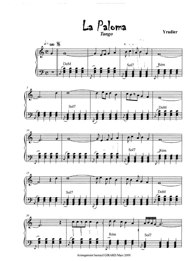 télécharger la partition d'accordéon La Paloma (Version Facile) (Tango) au format PDF