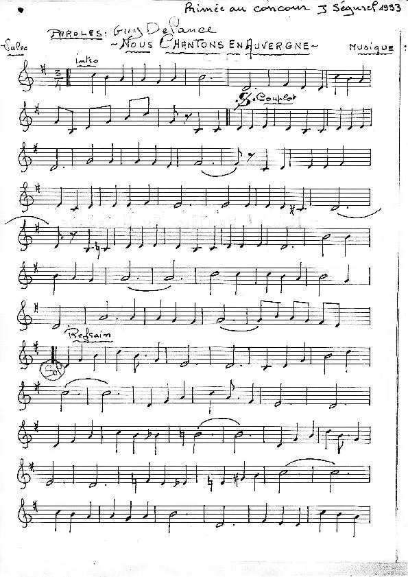 télécharger la partition d'accordéon Nous chantons en Auvergne (Valse) (Manuscrite) au format PDF