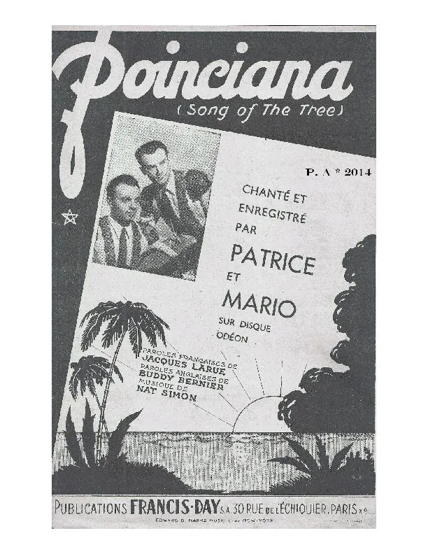 télécharger la partition d'accordéon Poinciana (Song of the tree) (Chant : Patrice et Mario) au format PDF