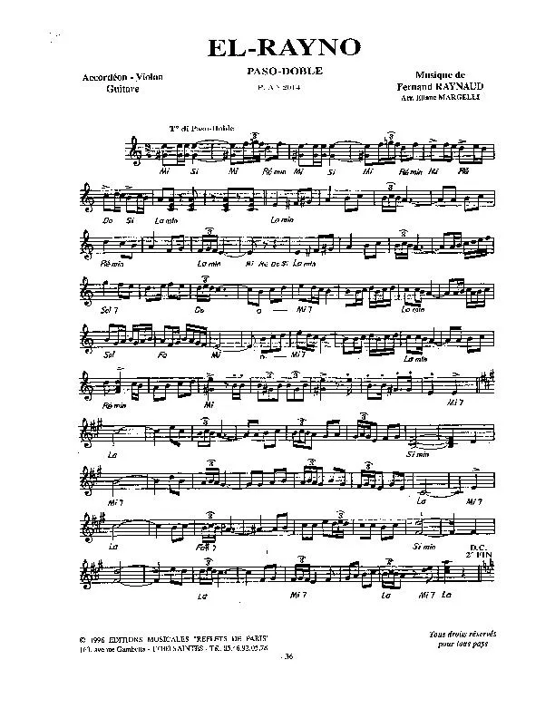 télécharger la partition d'accordéon El Rayno (Arrangement : Eliane Margelli) (Paso Doble) au format PDF