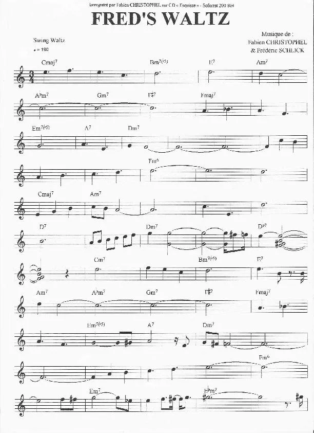 télécharger la partition d'accordéon Fred's Waltz (valse Swing) au format PDF