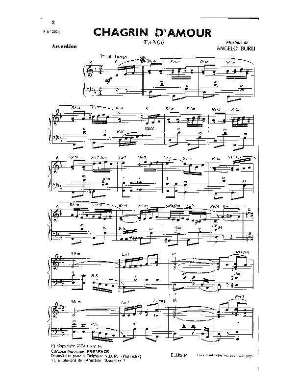 télécharger la partition d'accordéon Chagrin d'amour (Tango) au format PDF