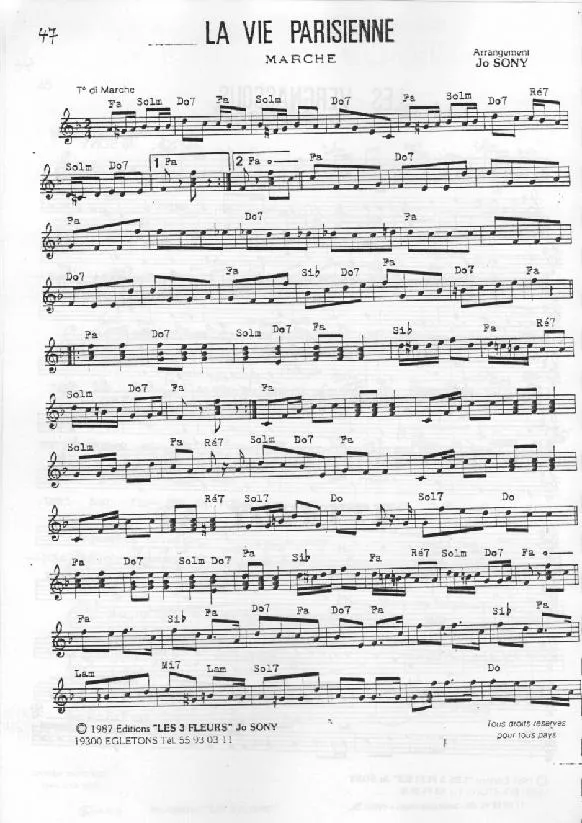 télécharger la partition d'accordéon La vie Parisienne (Arrangement Jo Sony) au format PDF
