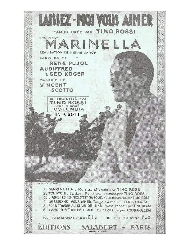 télécharger la partition d'accordéon Laissez moi vous aimer (Du Film : Marinella) (Chant : Tino Rossi) (Tango Chanté) au format PDF