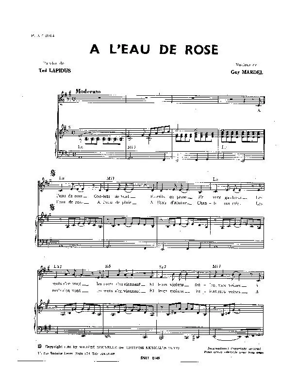 télécharger la partition d'accordéon A l'eau de rose au format PDF