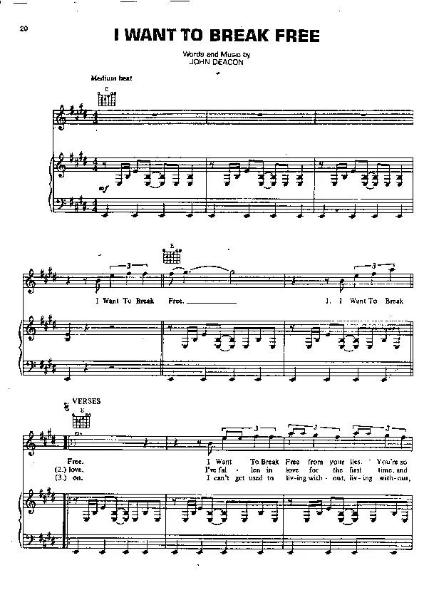 télécharger la partition d'accordéon I want to break free au format PDF