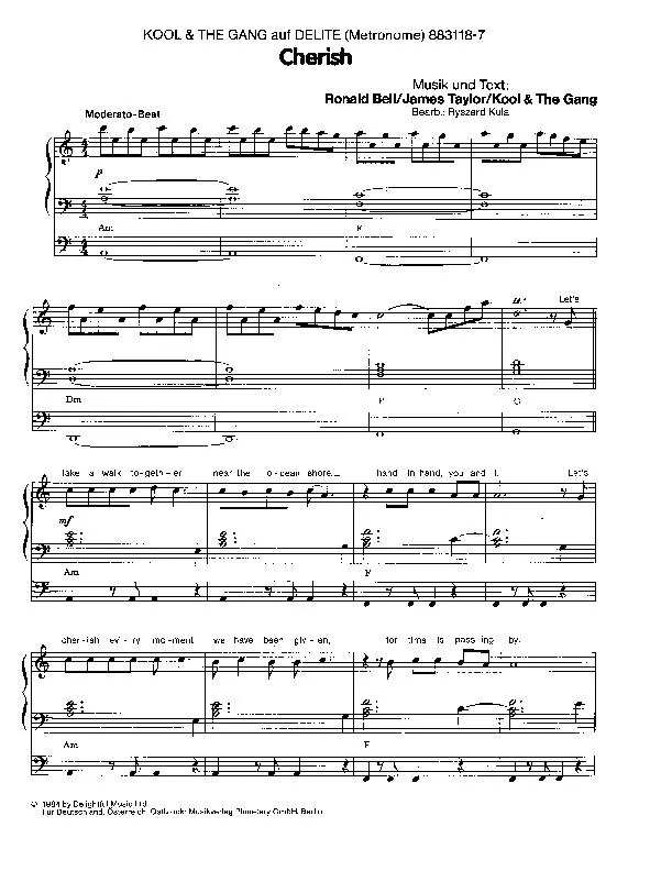 télécharger la partition d'accordéon Cherish (Medium Beat) (Arrangement Ryszard Kula) au format PDF