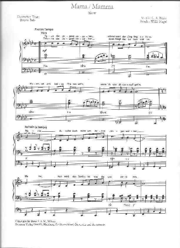 télécharger la partition d'accordéon Mama (Mamma) (Arrangement Willi Nagel) (Slow) au format PDF