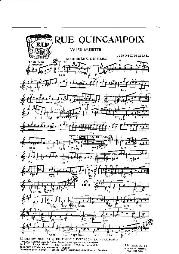 télécharger la partition d'accordéon Rue Quincampoix (Valse Musette) au format PDF