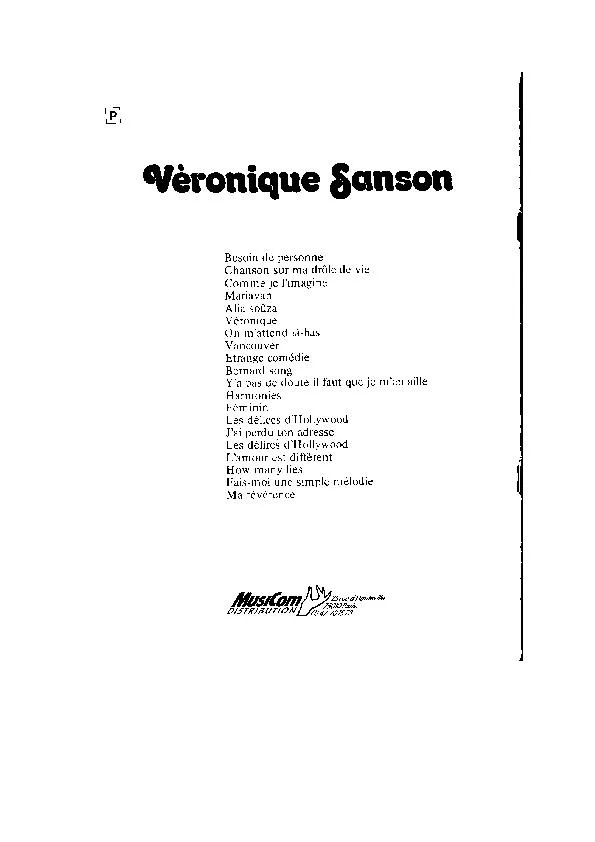 télécharger la partition d'accordéon Recueil Véronique Sanson (20 titres) au format PDF