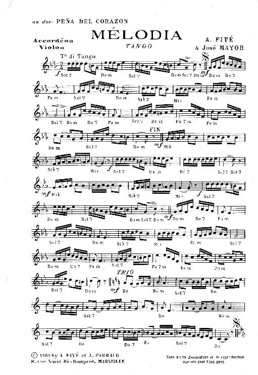 télécharger la partition d'accordéon Mélodia (Tango) au format PDF