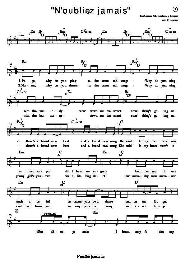 télécharger la partition d'accordéon N'oubliez jamais (Arrangement : Pierre Boinay) au format PDF