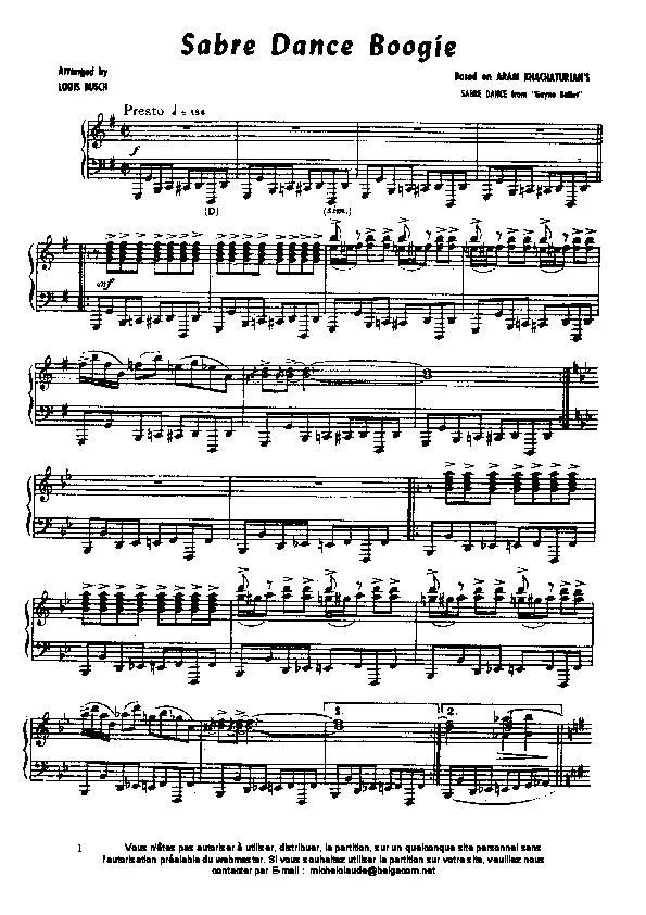 télécharger la partition d'accordéon Sabre Dance Boogie (Arrangement Louis Busch) au format PDF