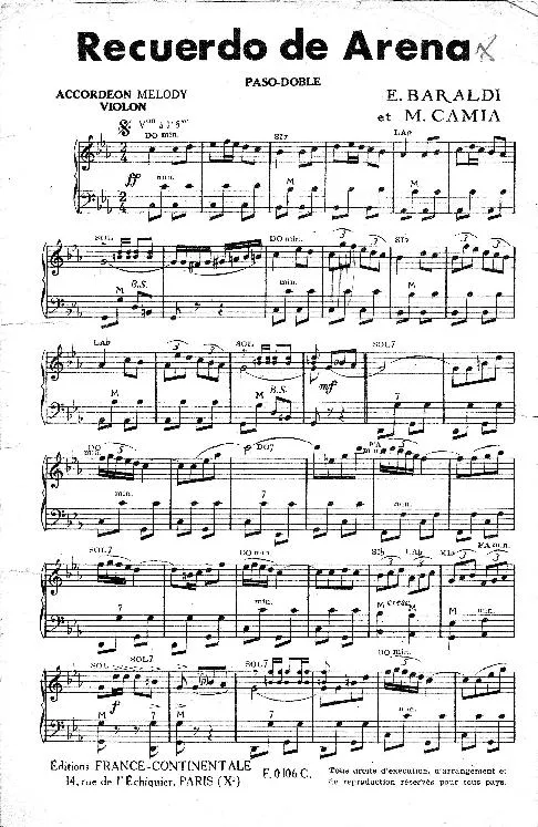 télécharger la partition d'accordéon Recuerdo de Arena (Paso Doble) au format PDF