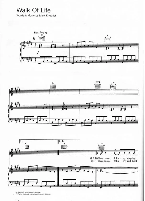 télécharger la partition d'accordéon Walk of Life (Chant : Dire Straits) au format PDF