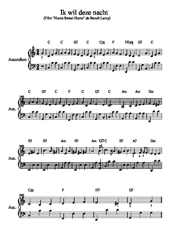 télécharger la partition d'accordéon Ik wil deze Nacht in de Strate verdwale (Du film : Home Sweet Home) (Relevé) au format PDF