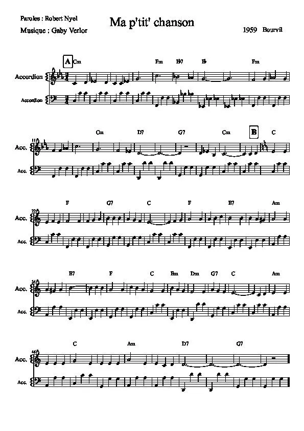 télécharger la partition d'accordéon Ma p'tit' chanson au format PDF