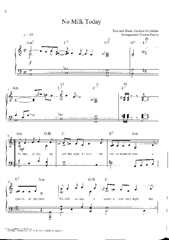 télécharger la partition d'accordéon No milk today (Arrangement Carsten Gerlitz) au format PDF