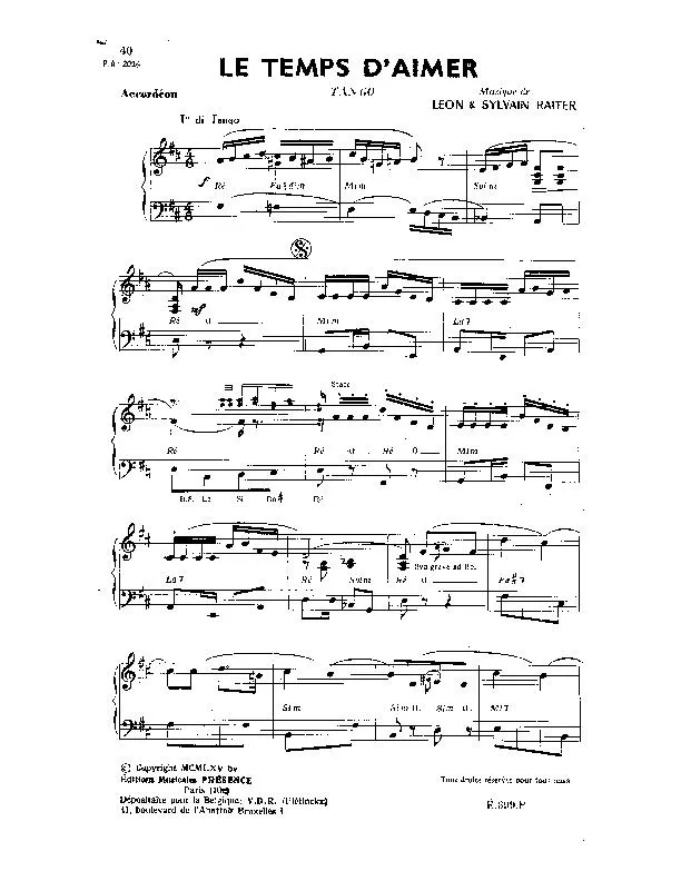 télécharger la partition d'accordéon Le temps d'aimer (Tango) au format PDF