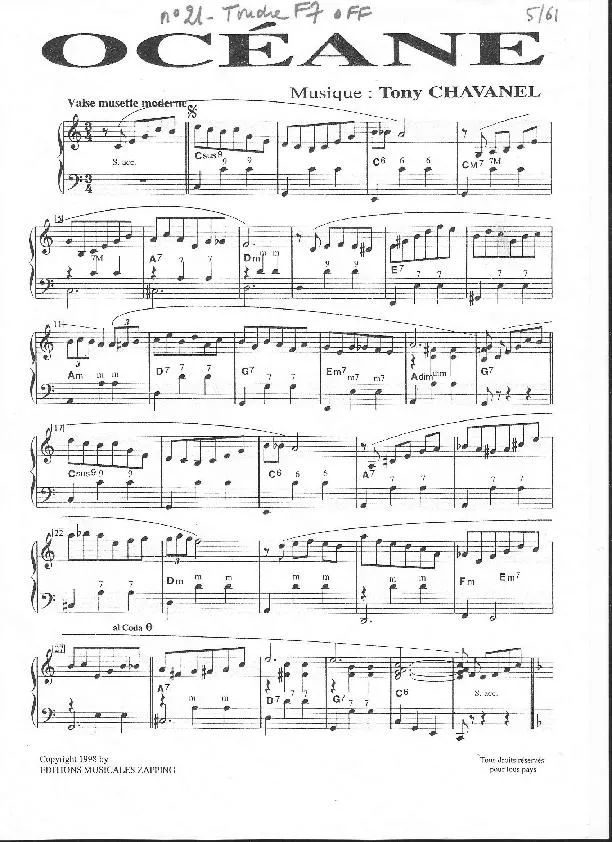 télécharger la partition d'accordéon Océane (Valse Musette Moderne) au format PDF