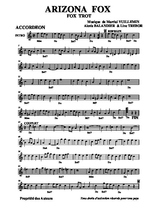 télécharger la partition d'accordéon Arizona fox (Fox Trot) au format PDF