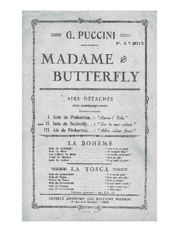 télécharger la partition d'accordéon Madame Butterfly (Solo de Butterfly : Sur la mer calmée) au format PDF