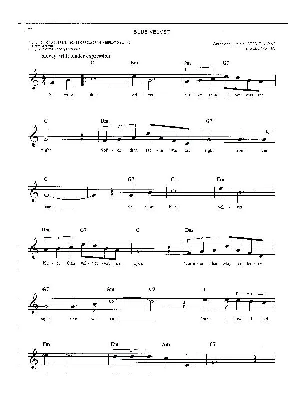 télécharger la partition d'accordéon Blue Velvet (Slow) au format PDF