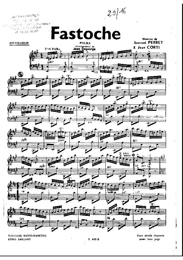 télécharger la partition d'accordéon Fastoche (Arrangement Jean Degeorge) (Polka) au format PDF